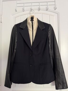 Pink Tartan Black Blazer with Cream Knit Zip Insert